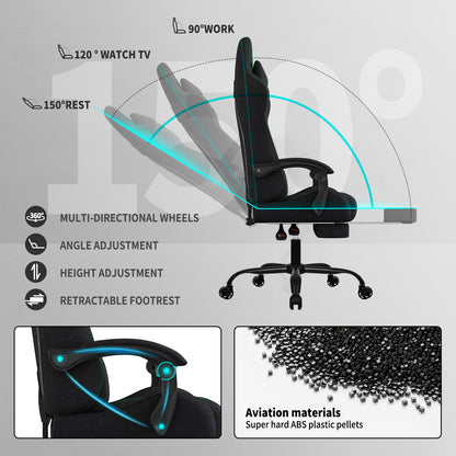 Fabric Gaming Chair with Footrest-Breathable Computer Chair with Headrest & Lumbar Pillow,Big and Tall Ergonomic Gamer Chair for Heavy Adults,22.44" Deep Seat Gaming Chairs for Adults