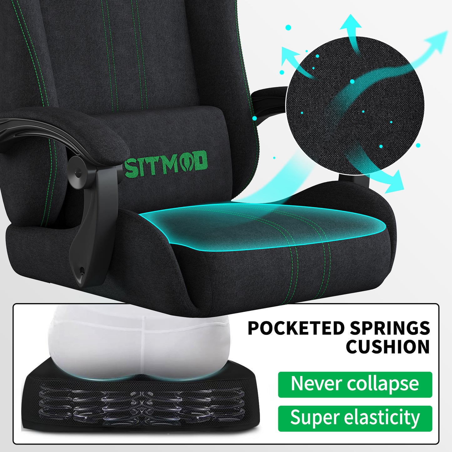 Fabric Gaming Chair with Footrest-Breathable Computer Chair with Headrest & Lumbar Pillow,Big and Tall Ergonomic Gamer Chair for Heavy Adults,22.44" Deep Seat Gaming Chairs for Adults