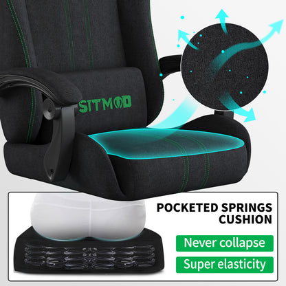 Fabric Gaming Chair with Footrest-Breathable Computer Chair with Headrest & Lumbar Pillow,Big and Tall Ergonomic Gamer Chair for Heavy Adults,22.44" Deep Seat Gaming Chairs for Adults