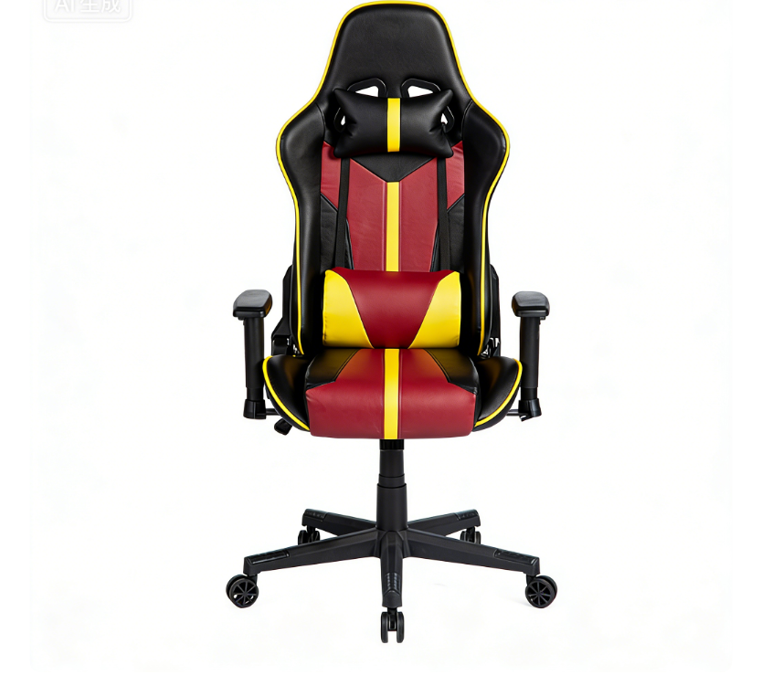 Ergonomic Gaming Chair Racing-Style with Black-Red-Yellow Color Blocking & Reclining Backrest
