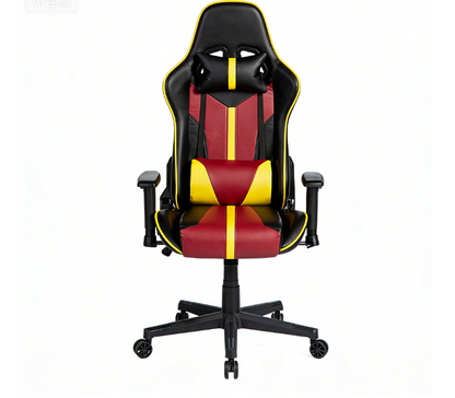 Ergonomic Gaming Chair Racing-Style with Black-Red-Yellow Color Blocking & Reclining Backrest