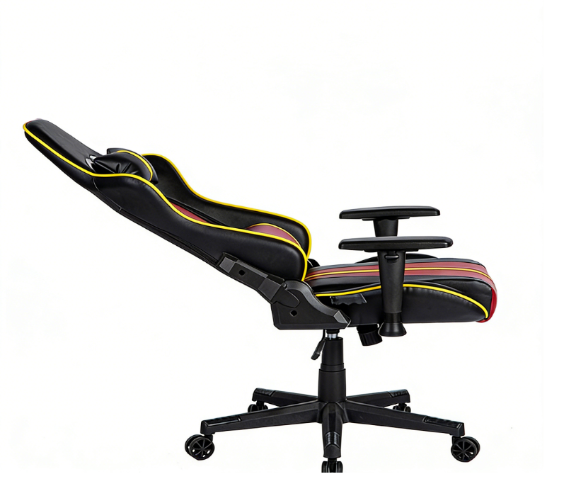 Ergonomic Gaming Chair Racing-Style with Black-Red-Yellow Color Blocking & Reclining Backrest