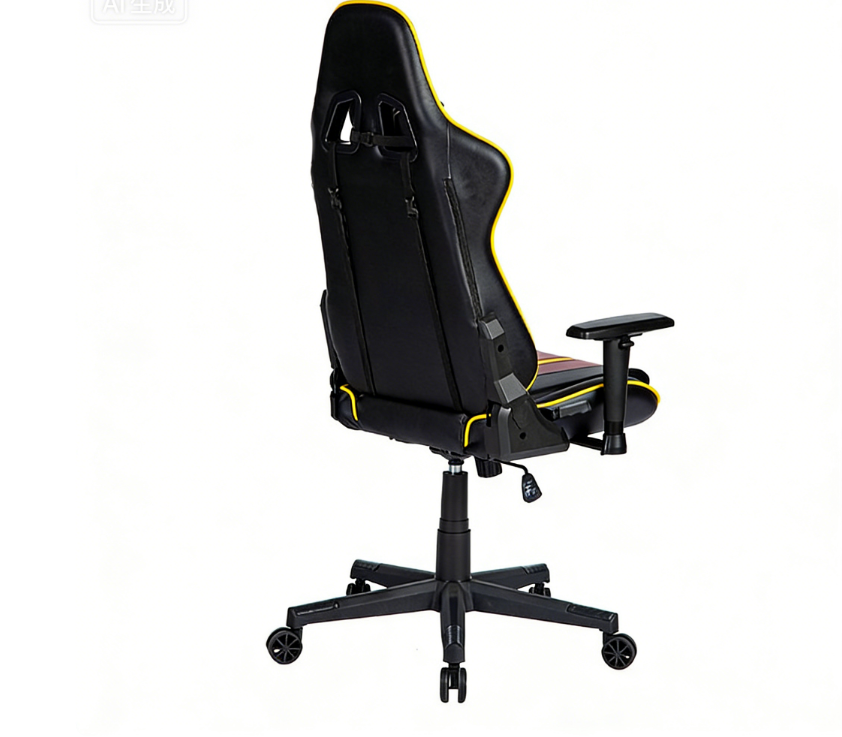 Ergonomic Gaming Chair Racing-Style with Black-Red-Yellow Color Blocking & Reclining Backrest