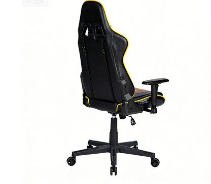 Ergonomic Gaming Chair Racing-Style with Black-Red-Yellow Color Blocking & Reclining Backrest