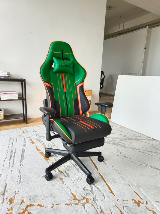 DOWINX Flat-Lying Gaming Chair 150° Convertible Bed Extended Footrest & Racing-Style Ergonomic Support