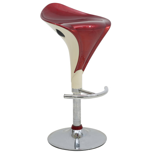 Adjustable Two-Tone Bar Stool Streamlined Glossy Seat Conical Support & Chrome Disc Base