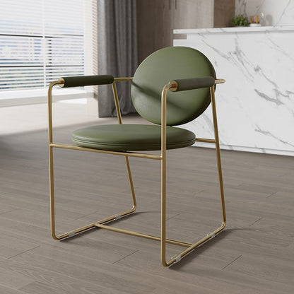 Modern Multi-Functional Armchair Gold Metal Frame, Olive Green Leather Cushion & Curved Design